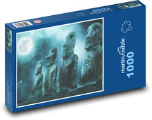 Easter Island - sculptures at night, moon Puzzle 1000 pieces - 60 x 46 cm 
