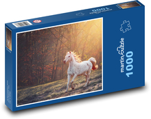 Bílý kůň v lese - příroda, světlo Puzzle 1000 - 60x46 cm