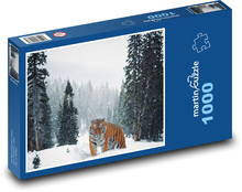 Tiger v snehu - lesná krajina, stromy Puzzle 1000 dielikov - 60 x 46 cm