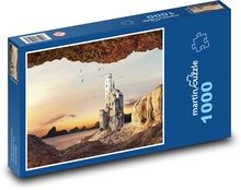 Schloss am Meer - Höhlen, fliegende Vögel Puzzle 1000 Teile - 60 x 46 cm