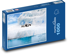 Tučňáci na ledovci - sníh, zimní ptáci Puzzle 1000 dílků - 60 x 46 cm