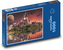 Hrad u jezera - měsíc, fantazie Puzzle 1000 dílků - 60 x 46 cm