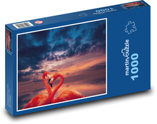 Flamingos am See - Sonnenuntergang, Vogel Puzzle 1000 Teile - 60 x 46 cm