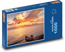 Sonnenuntergang, See, Boote Puzzle 1000 Teile - 60 x 46 cm