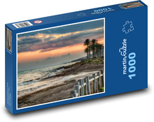 Západ slunce na pláži - moře, palmy Puzzle 1000 - 60x46 cm