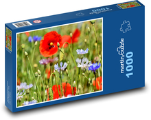Chrpy - vlčí mák, louka s květinami Puzzle 1000 dílků - 60 x 46 cm