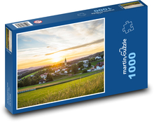 Wioska - zachód słońca, wiejskie życie Puzzle 1000 elementów - 60x46 cm