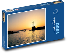 Latarnia morska - zachód słońca, port Puzzle 1000 elementów - 60x46 cm