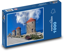 Větrné mlýny - architektura, moře Puzzle 1000 dílků - 60 x 46 cm