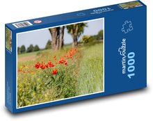 Červený mak - kvet, lúka Puzzle 1000 dielikov - 60 x 46 cm 