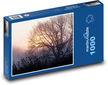 Mlhavé ráno - východ slunce, stromy Puzzle 1000 dílků - 60 x 46 cm