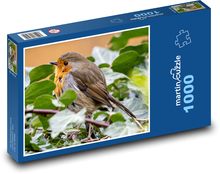Rudzik - ptak na gałęzi, siedzący Puzzle 1000 elementów - 60x46 cm