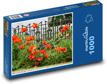 Vlčí mák - červené květy, zahrádka Puzzle 1000 dílků - 60 x 46 cm