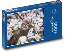 Kočka na stromě - květy, zvíře Puzzle 1000 dílků - 60 x 46 cm