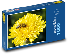 Včela na květině - pampeliška, žlutý květ Puzzle 1000 dílků - 60 x 46 cm