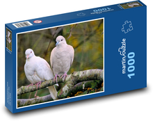 Holubice na větvi - bílí ptáci, peří Puzzle 1000 - 60x46 cm