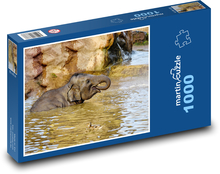 Elefanten im Wasser - Baby, Elefant Puzzle 1000 Teile - 60 x 46 cm