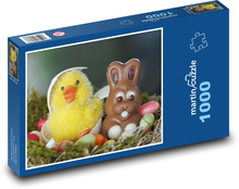 Velikonoční hnízdo - kuře, zajíc Puzzle 1000 dílků - 60 x 46 cm