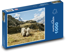 Walliserská černonosá ovce - hory, pastvina Puzzle 1000 dílků - 60 x 46 cm