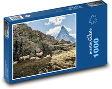 Ovce na skale - Švajčiarsko, hory Puzzle 1000 dielikov - 60 x 46 cm 