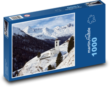 Winterlandschaft - schneebedeckte Berge, Kirche Puzzle 1000 Teile - 60 x 46 cm