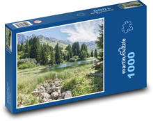 Švýcarské jezero - hory, stromy Puzzle 1000 - 60x46 cm