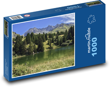 Švýcarské lesy - stromy, jezero Puzzle 1000 dílků - 60 x 46 cm