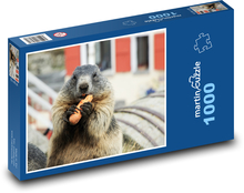 Svišť s mrkví - hlodavec, krmení Puzzle 1000 dílků - 60 x 46 cm