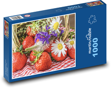 Zralé jahody - květiny, ovoce Puzzle 1000 dílků - 60 x 46 cm