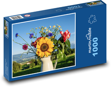 Kytice květin - slunečnice, růže Puzzle 1000 dílků - 60 x 46 cm