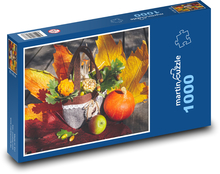 Podzimní dekorace - barevné listy, dýně Puzzle 1000 dílků - 60 x 46 cm