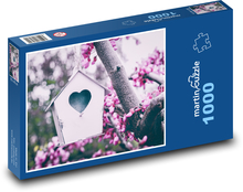 Ptačí budka - strom, květy Puzzle 1000 - 60x46 cm