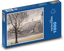 Zimná krajina - sneh, domy Puzzle 1000 dielikov - 60 x 46 cm 