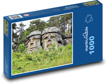 Sandsteinfelsen - geschnitzte Köpfe, Wald Puzzle 1000 Teile - 60 x 46 cm