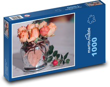 Kytice růží - oranžové květy, srdce Puzzle 1000 dílků - 60 x 46 cm