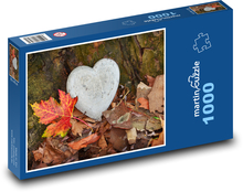 Srdce - kámen, podzimní listí Puzzle 1000 dílků - 60 x 46 cm