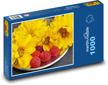 Žluté květiny - maliny, ovoce Puzzle 1000 dílků - 60 x 46 cm