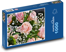 Kytice růží - růžové květy, květ  Puzzle 1000 dílků - 60 x 46 cm