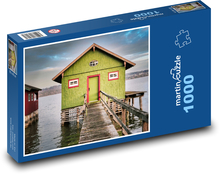Jezero - břeh řeky, dům Puzzle 1000 dílků - 60 x 46 cm