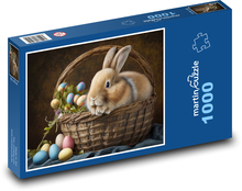 Velikonoční košík - zajíček, vejce Puzzle 1000 dílků - 60 x 46 cm