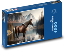 Kůň - jezero, hory Puzzle 1000 dílků - 60 x 46 cm