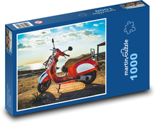 Vespa - červená motorka, moře Puzzle 1000 dílků - 60 x 46 cm