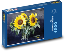 Slunečnice ve váze - žluté květy Puzzle 1000 dílků - 60 x 46 cm