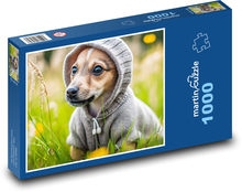 Hund im Sweatshirt - Welpe, Gras Puzzle 1000 Teile - 60 x 46 cm