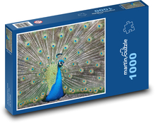 Pfau - Feder, schillernder Vogel Puzzle 1000 Teile - 60 x 46 cm