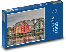 Trondheim - Nórsko, farebné domy Puzzle 1000 dielikov - 60 x 46 cm 