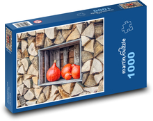 Hokaido-Kürbis - Brennholz, Dekoration Puzzle 1000 Teile - 60 x 46 cm
