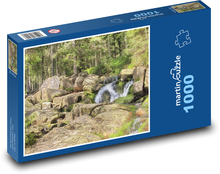 Skaly - vodopád, les Puzzle 1000 dielikov - 60 x 46 cm 
