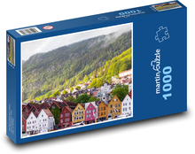 Norsko - hory, domy Puzzle 1000 dílků - 60 x 46 cm