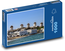 Mykonos - Řecko, větrné mlýny Puzzle 1000 dílků - 60 x 46 cm